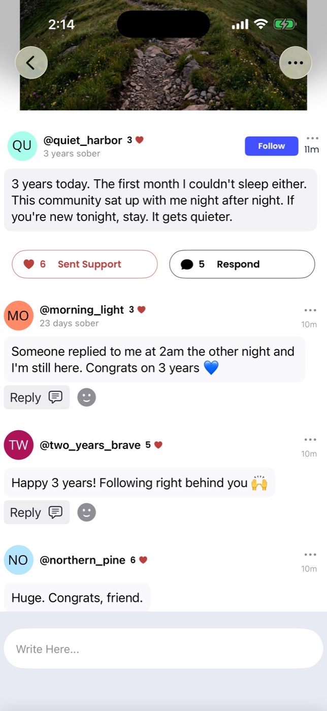 A 3 years today post with 6 supports and replies including Someone replied to me at 2am the other night and I am still here, Congrats on 3 years